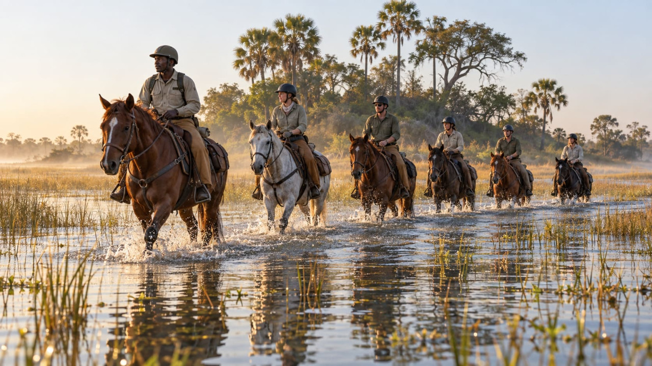 Safari à cheval dans le delta de l'Okavango : monter au rythme de la crue